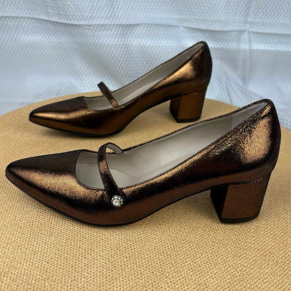 SAS | Dark Gold Metallic Retro Mary Jane Block Heels | Size 8.5